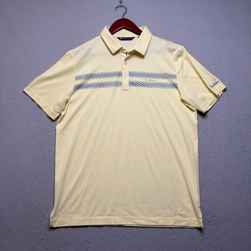 TravisMathew Polo Shirt Mens Large Yellow 1MAB056 Hualalai Striped Golf Top